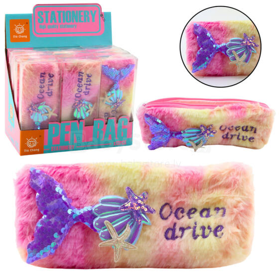 Plush Pencil Case With Mermaid Tail Sequins Pink Purple