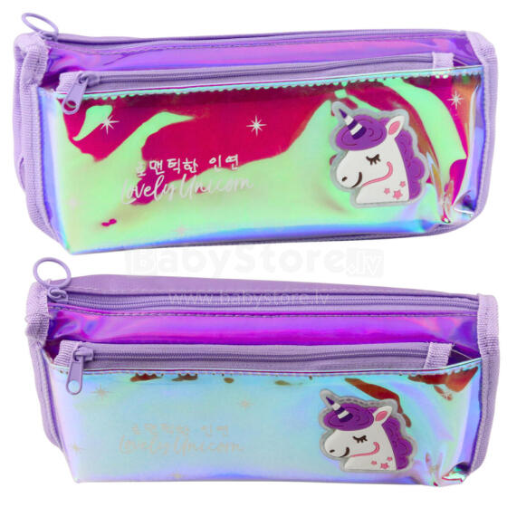 Holographic Purple Unicorn School Pencil Case 21.5x9 cm