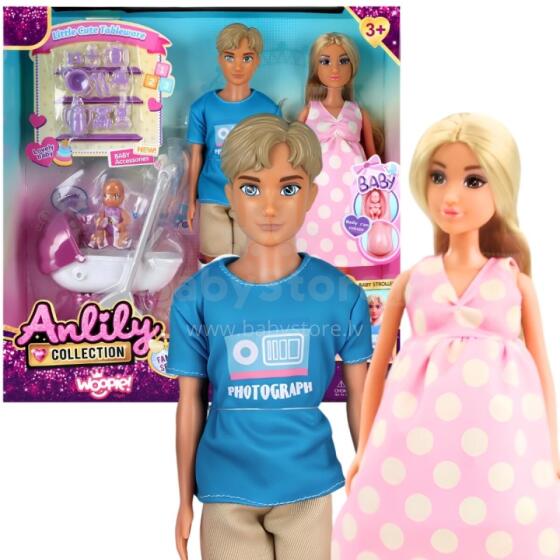 WOOPIE ROYAL Doll Set Family Lily with Pregnancy Dad Baby Stroller Accessories