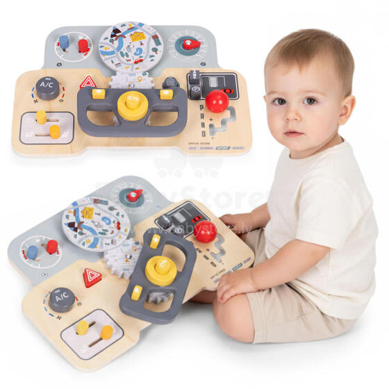 Wooden Sensory Busy Board for Children Educational Panel Car Steering Wheel 15 Pieces ECOTOYS
