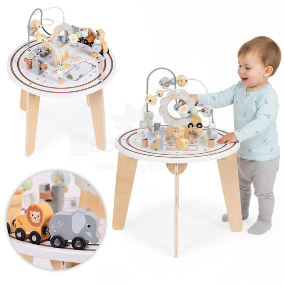 Wooden 5-in-1 Educational Interactive Table for Children Maze Bead Rollercoaster Train Mirror ECOTOYS
