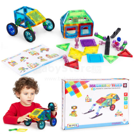 Magnetic Construction Blocks House & Car Set 48 Pieces