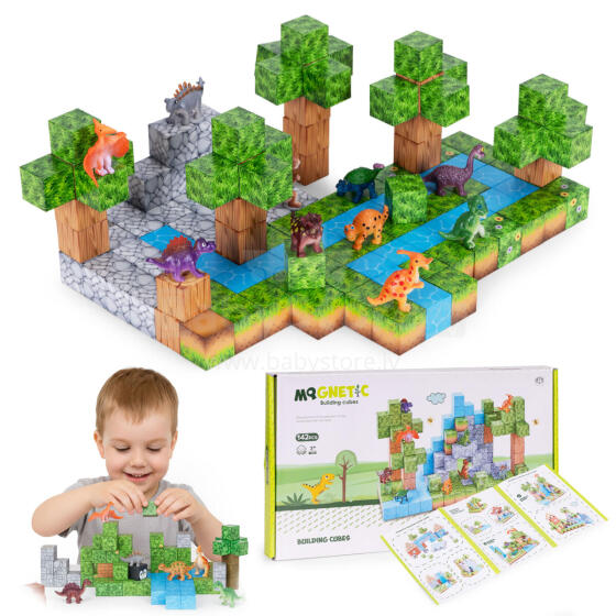 Magnetic Construction Blocks Set for Children 142 Pieces Cubes Dinosaurs