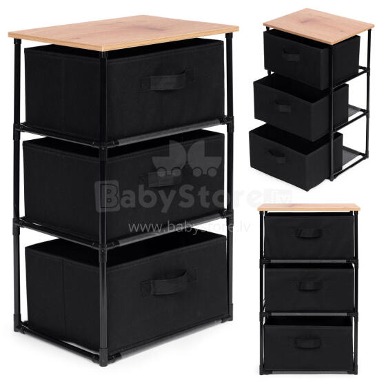 Cabinet shelf organizer, fabric with removable baskets, 3 levels, loft style, black, ModernHome