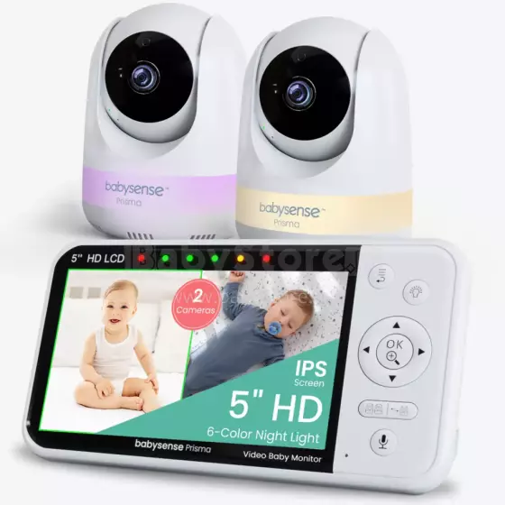 Babysense Video Baby Monitor Prisma Art.268723 Video-aukle ar LCD displeju ar 2 kamerām, bez Wi-Fi, dalītu ekrānu, nakts gaismu un skaņas ierīci