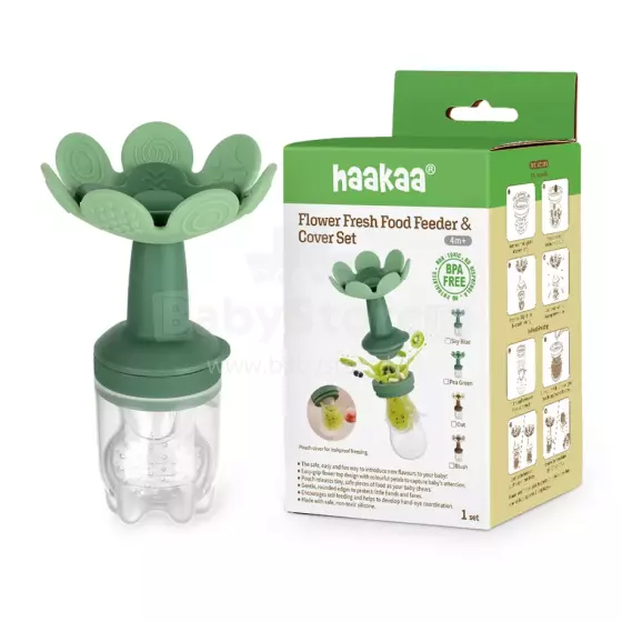 Haakaa Flower Freeze-N-Feed Mini Combo Art.BHK157-PG Green Silicone strainer for feeding fresh vegetables (Nibbler)