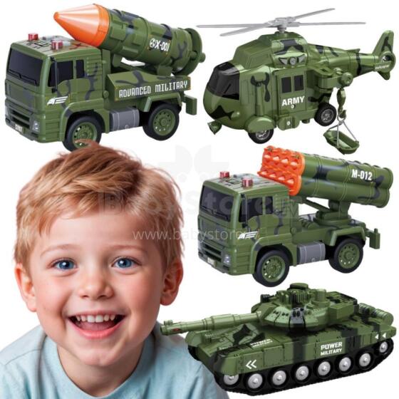 WOOPIE Military Vehicle Set with Launcher Tank Helicopter 4PCS Scale 1:20