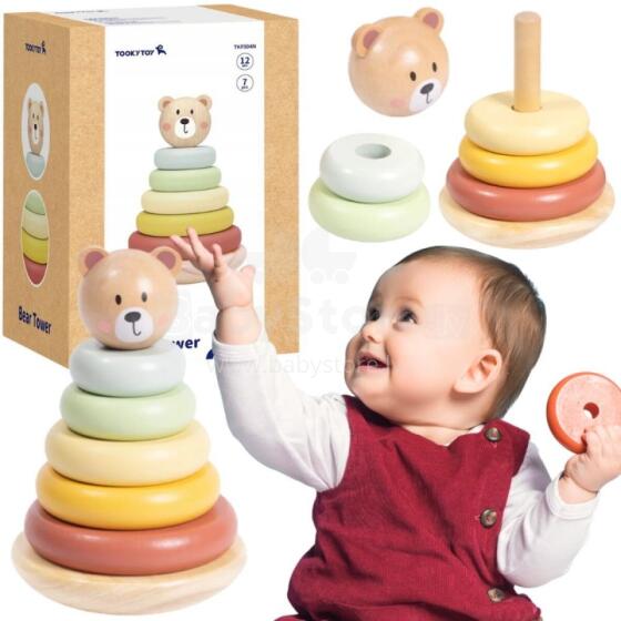 TOOKY TOY Wooden Sensory Puzzle Bear Sensory Colorful Stacker