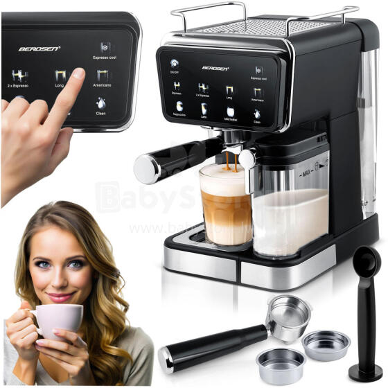 Kafijas automāts ar portafilter piena putotāju 20 bāri Berdsen BD-773 melns