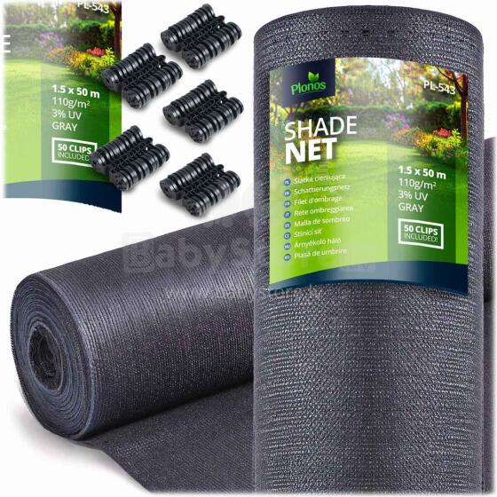 Shade net 1.5x50m 110g/m2 + 50 clamps gray