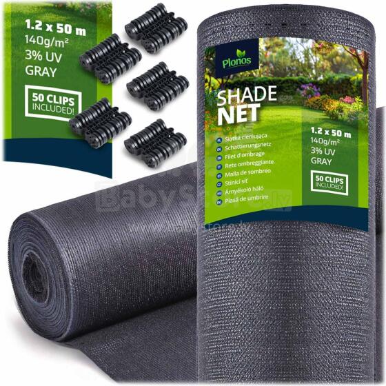 Shading net 1.2x50m 140g/m2 + 50 clamps gray