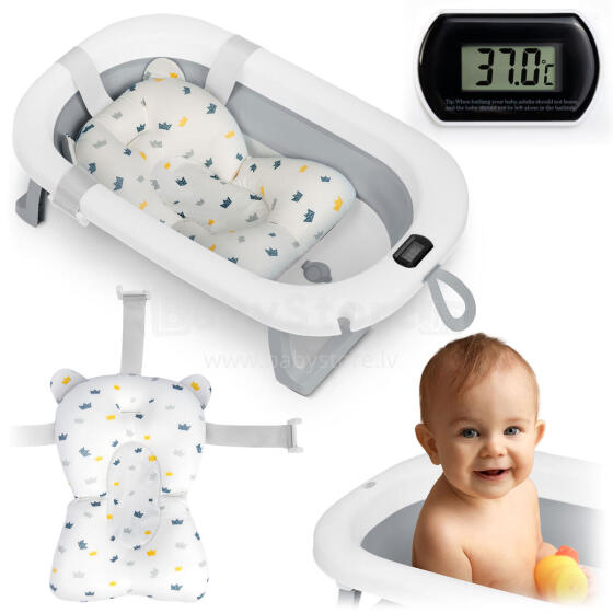Foldable bathtub for children, infants with thermometer and insert Ricokids RK-287 white-gray