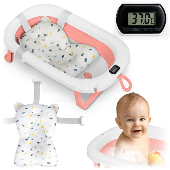 Foldable bathtub for children, infants with thermometer and insert Ricokids RK-287 white-pink