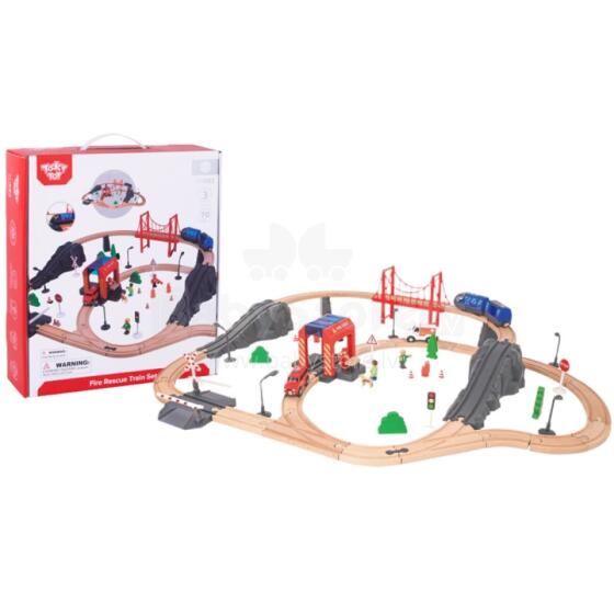 Tooky Toy Wooden Fire Brigade Train Ambulance 70 pcs.