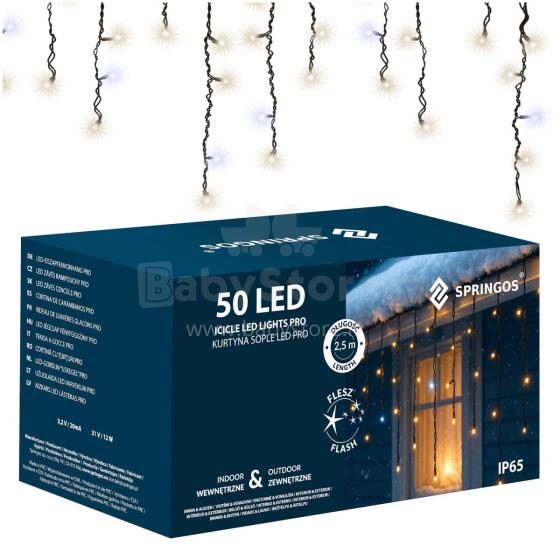 LED Festive Curtain Light with 50 LEDs Cold White + Flash Springos CL1240