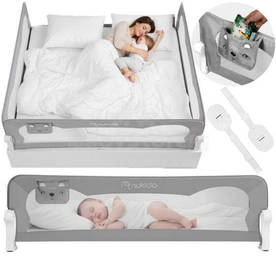 Protective bed guardrail safety gate lock 200 cm Nukido gray