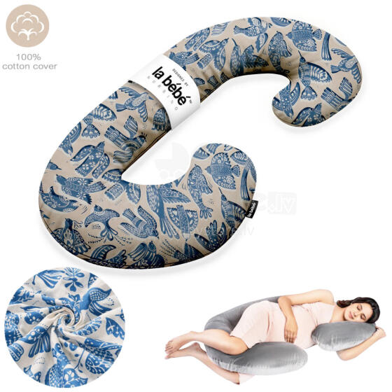 La Bebe™ Maternity Pillow Cotton Sì -Duo Art.90612661 Nordic Birds. Daudzfunkcionāls spilvens/pakavs grūtniecēm, ar memory foam