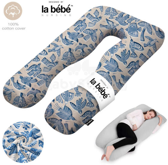 La Bebe™ Cushy Maternity Pillow Art. 90612661 Nordic Birds. Multifunctional Pregnancy Pillow (U-Shaped), Polyester Fiber Filling, 155×80 cm