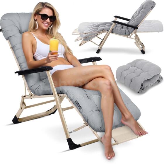 Folding garden lounger with cushion Sofotel ChillWell light gray