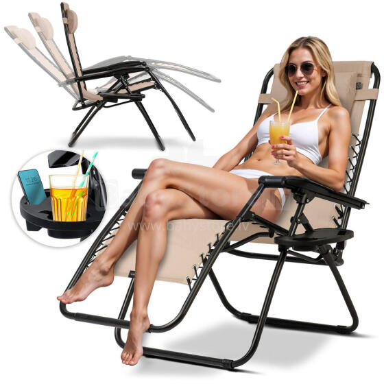 Folding garden lounger with cushion Sofotel ChillWell beige