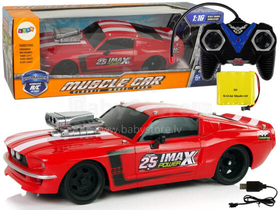 R/C Sporta Auto 1:16 Sarkans Balts Svītras Pilots