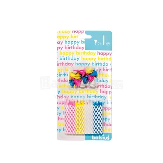 Cake candles with holders 12pcs. multi-colored
