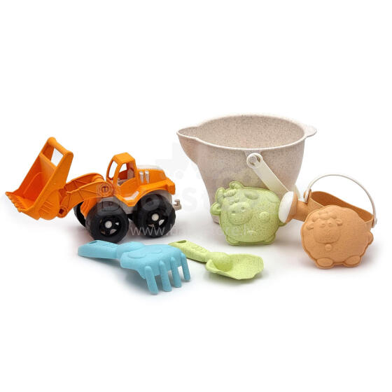 WOOPIE GREEN Sand Set + Excavator in Bucket 7 pcs. BIODEGRADABLE ORGANIC MATERIAL