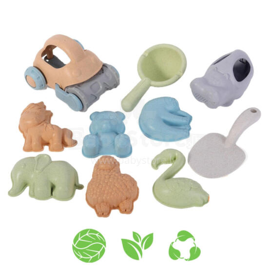 WOOPIE GREEN Sand Set with Car 10 pcs. BIODEGRADABLE ORGANIC MATERIAL