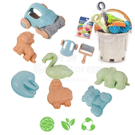 WOOPIE GREEN Sand Set with Bucket and Toy Car 10 pcs. BIODEGRADABLE ORGANIC MATERIAL