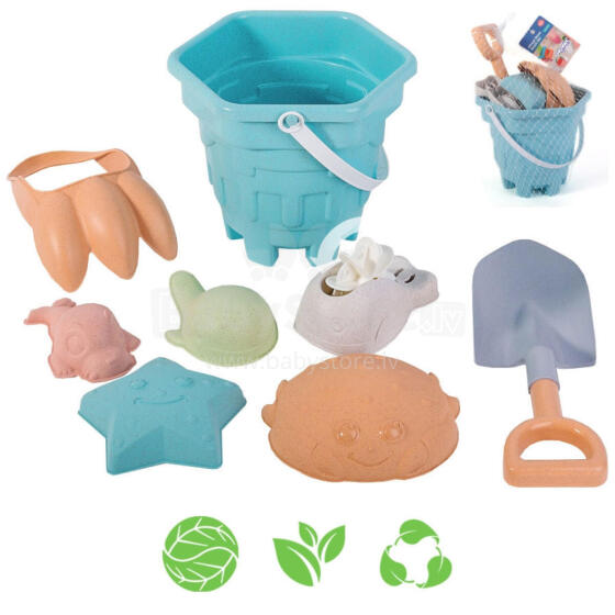 WOOPIE GREEN Sand Set in a Bucket 8 pcs. BIODEGRADABLE ORGANIC MATERIAL