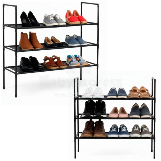 Shoe rack, 3-level shoe rack, metal cabinet with shelves, 70x72x28 cm, black