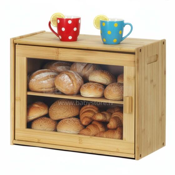 Two-tier bread bin, bread storage container, kitchen bread cabinet, bamboo