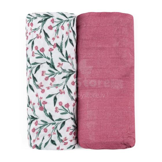PETITE&MARS 417364 Set of Bamboo Muslin Swaddles 2 pcs. Misty Pink Meadow 120x120