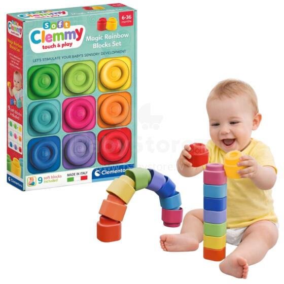 Clemmy Magic Rainbow Blocks 9 gabali mīkstās sensorās Clementoni 17604
