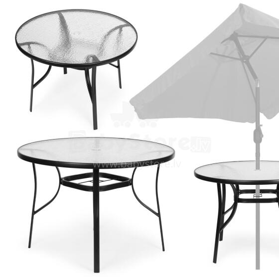 Apaļš dārza galds 80 cm, terasei, dārzam, balkonam, temperēts stikls, lietussarga caurums, MultiGarden