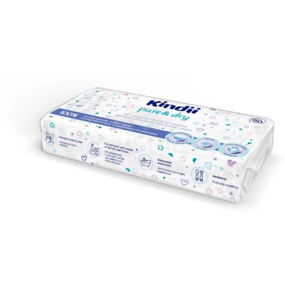 Dry wipes for babies Kindii Pure&amp;amp;Dry 50 pcs. 20x20cm