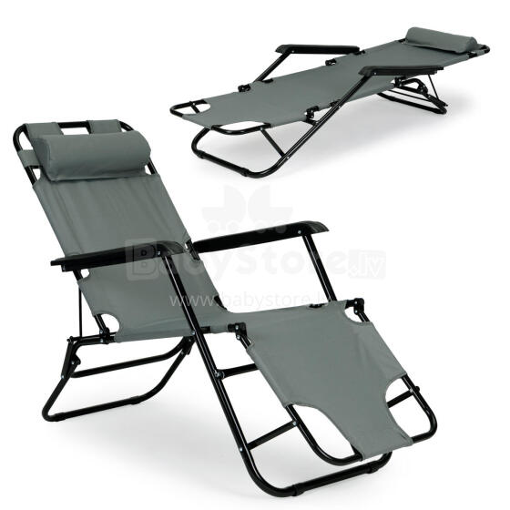 Garden lounger with headrest, foldable construction, gray, MultiGarden