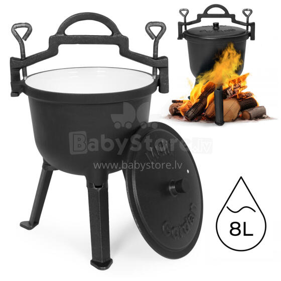 Enameled Cast Iron Cauldron 8L with Stand – Hunting Pot for Campfire & Grill MultiGarden