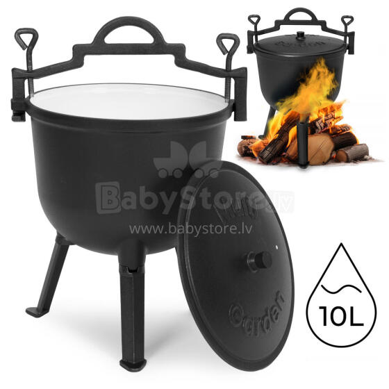 Cast iron enameled cauldron 10L standing hunting pot campfire grill MultiGarden