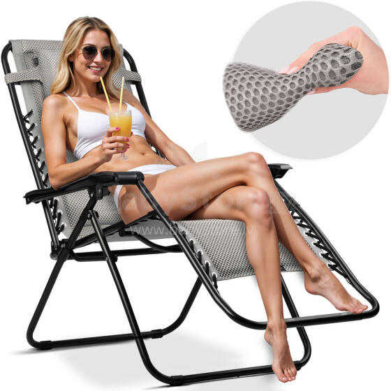 Folding garden lounger with cushion Sofotel ChillWell Soft gray