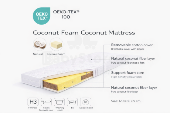 La Bebe™ Mattress Cononut-Foam Art.280039 coconut foam mattress 120x60 cm