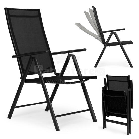 Foldable Steel Garden Chair with Adjustable Backrest, Black, MultiGarden