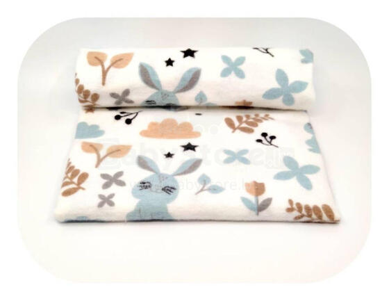Diaper - 23529 - FLANNEL PRINT - EGA -  JEŻYK I KRÓLIK - BLUE- size 70x80 cm