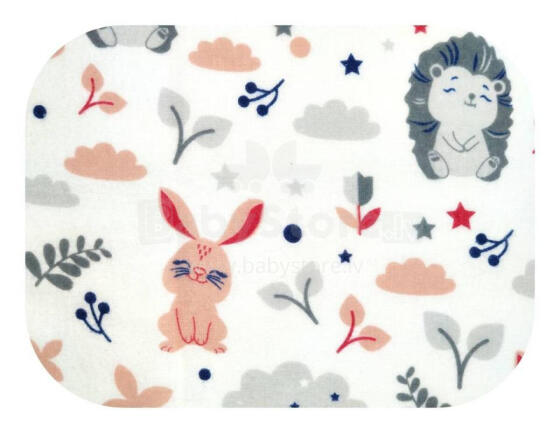 Diaper - 23536 - FLANNEL PRINT - EGA -  JEŻYK I KRÓLIK - PINK - size 70x80 cm