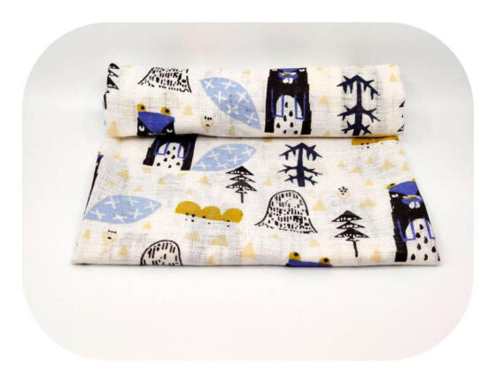Diaper - 22973 - TETRA PRINT - EGA - BOBRY - BLUE  - size 70x80 cm