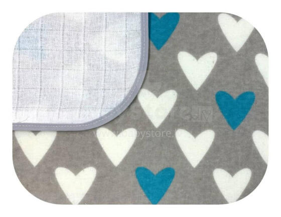 Swaddling blanket / Diper -21099 - two-layer - FLANNEL / TETRA - EGA - HEART - BLUE - size 80x80 cm