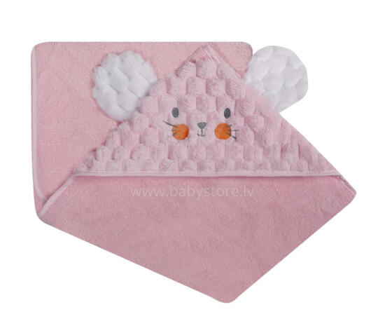 Bathing cover - 322 - TERRY - SOFT/CORAL - BEAR / MOUSE - size 100x100 - PINK