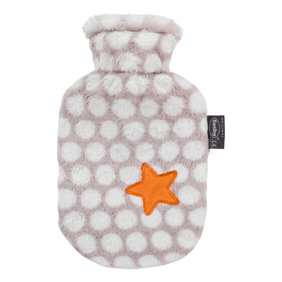 Hot Water Bottle 0.8L with Fleece Cover and Star Application/Embroidery