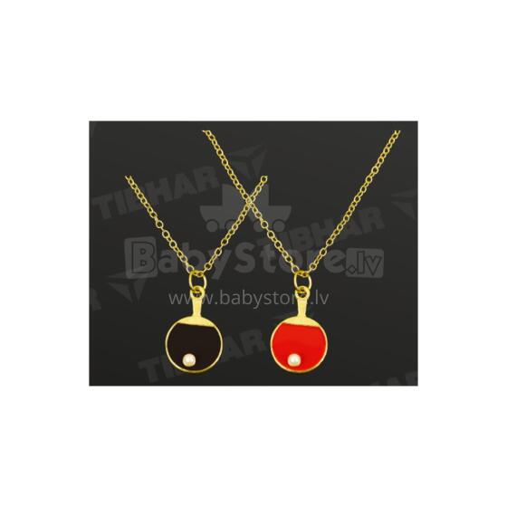 Keychain with a charm mini table tennis racket with a bead (red/gold)