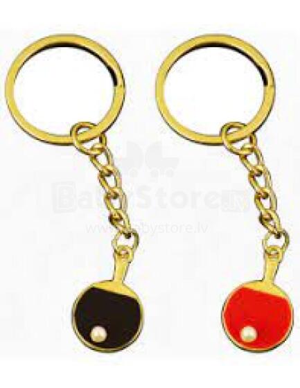Mini Table Tennis Racket Keychain with Bead (Red/Gold)